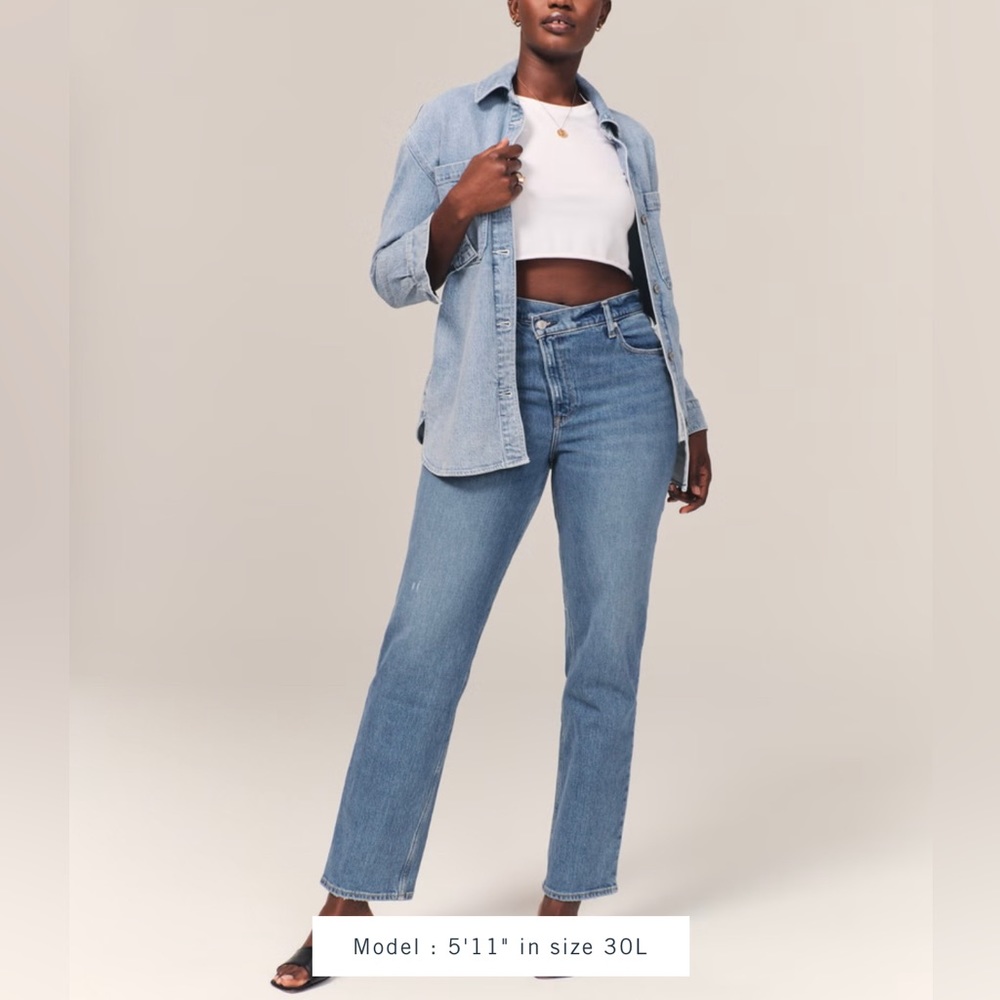 Abercrombie curve love 90s straight ultra high rise Jean with asymmetrical waist